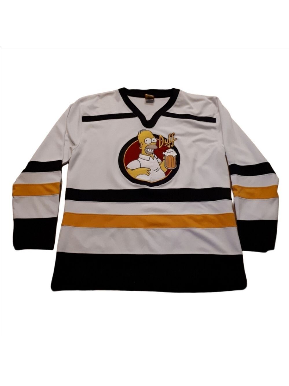 VTG The Simpsons Homer Simpson Duff Beer Hockey Jersey – White/Gold/Black